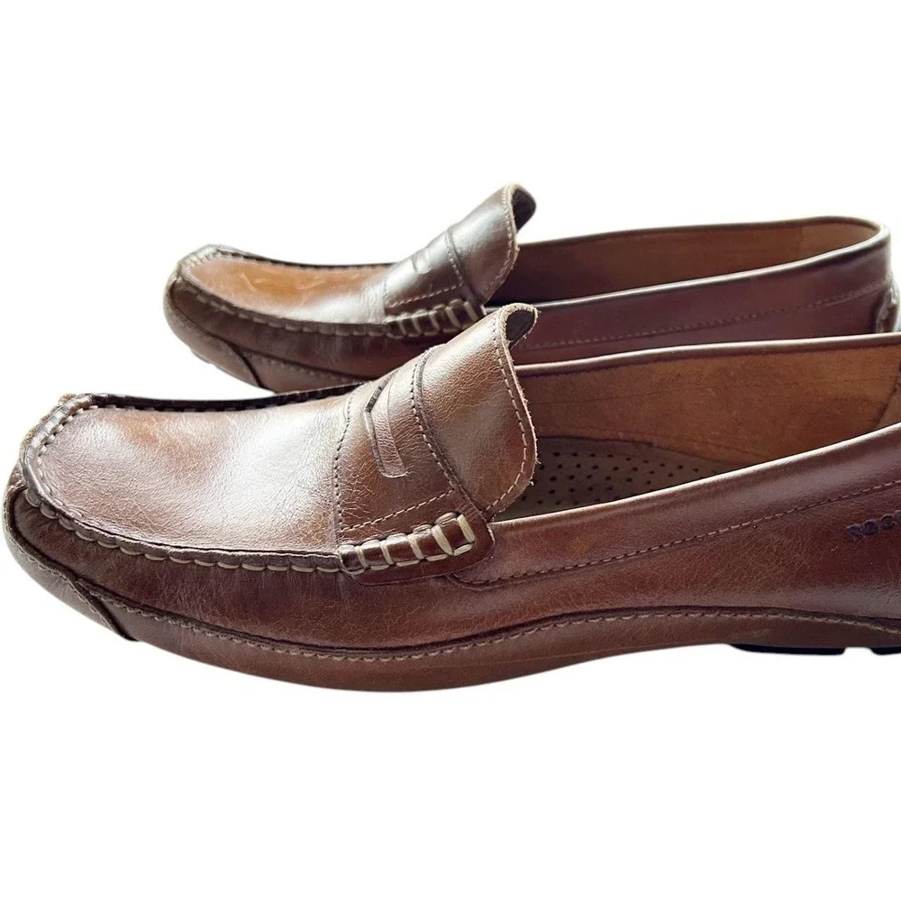 Men's Size 9 Brown Leather Slip On Shoes Loafers Rockport